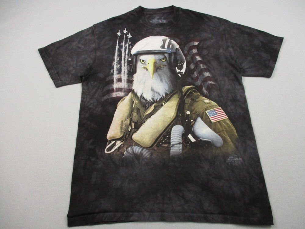 The Mountain Shirt Men M Gray Eagle Fighter Pilot Graphic Tee Tie Dye Cotton